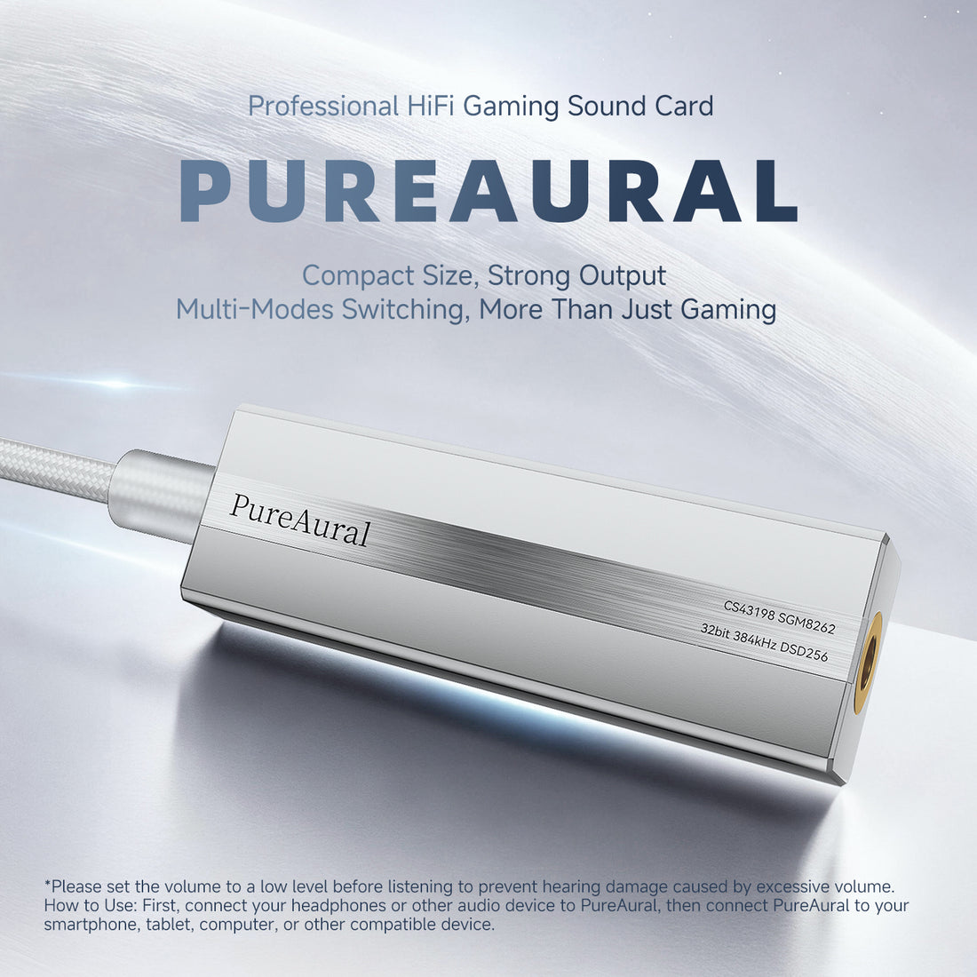 NICEHCK PureAural HiFi Gaming DAC Amp, CS43198 SGM8262, Game Sound Presets, Enhanced Footstep Audio, Type-C to 3.5mm