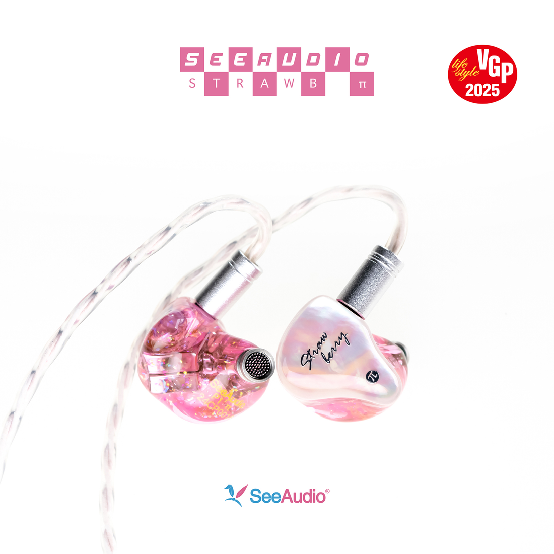 SeeAudio Strawberry PI HiFi IEM 인이어 모니터 6BA 드라이버 밸런스드 아마추어 이어폰, 교체 가능한 케이블, 유선 헤드폰 헤드셋, 0.78mm 2핀 4.4mm 핑크 이어버드