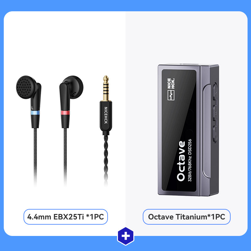 NICEHCK EBX25Ti Flagship Flat Earbuds + Octave ES9039Q2M Portable DAC – Flagship Flat Earbuds with High-Res DAC Bundle