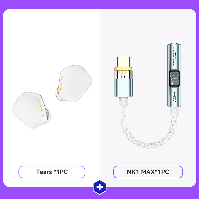 NICEHCK Tears Wired IEM + NK1 MAX Type-C DAC Adapter Combo – Dual-Magnet Dual-Chamber Earphones with Silver-Plated OCC Cable, Hi-Res 32bit/384kHz Audio